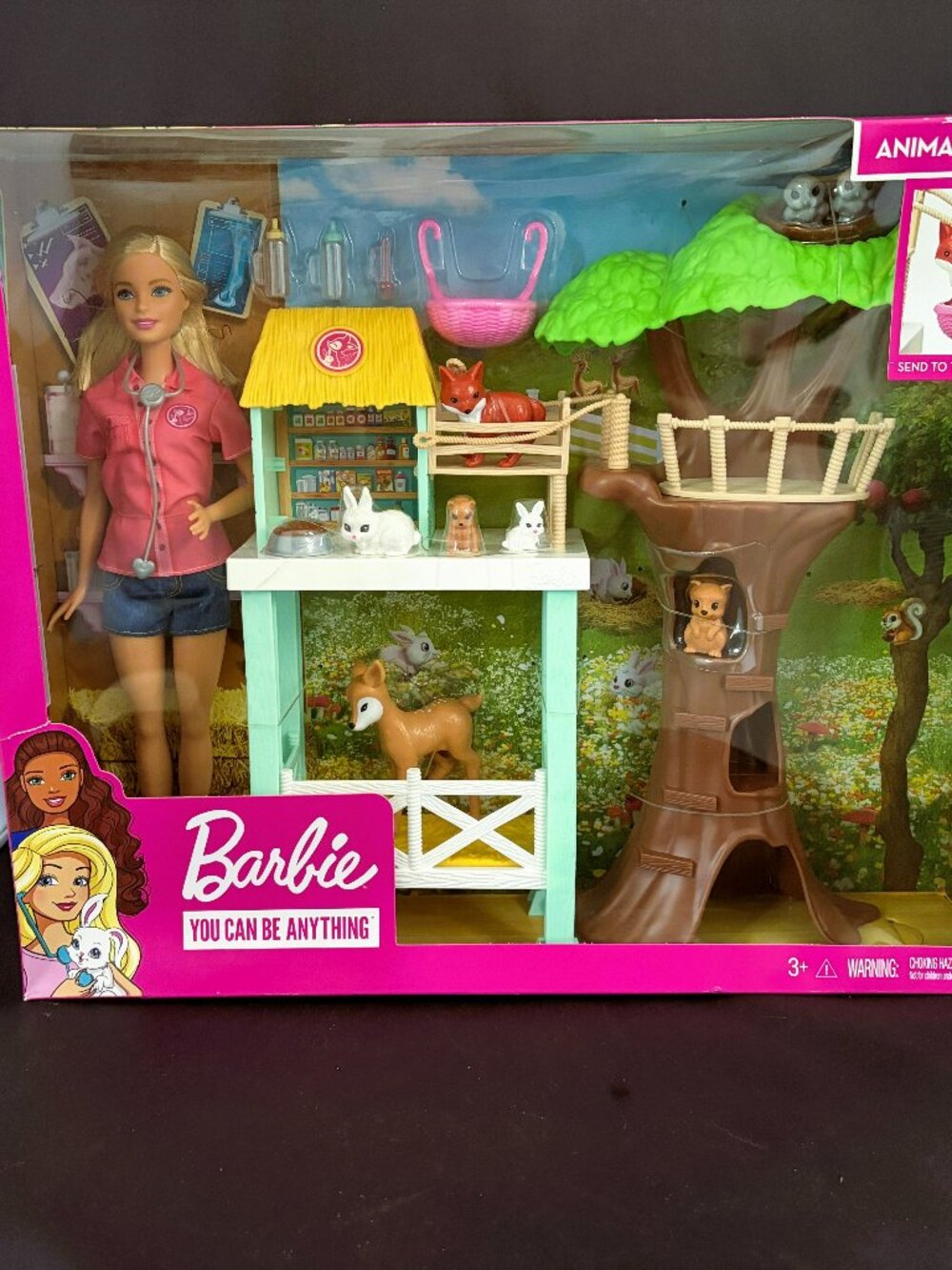 Barbie Animal Rescuer Doll Playset Wildlife Vet Tree House Animals 2018 NWB